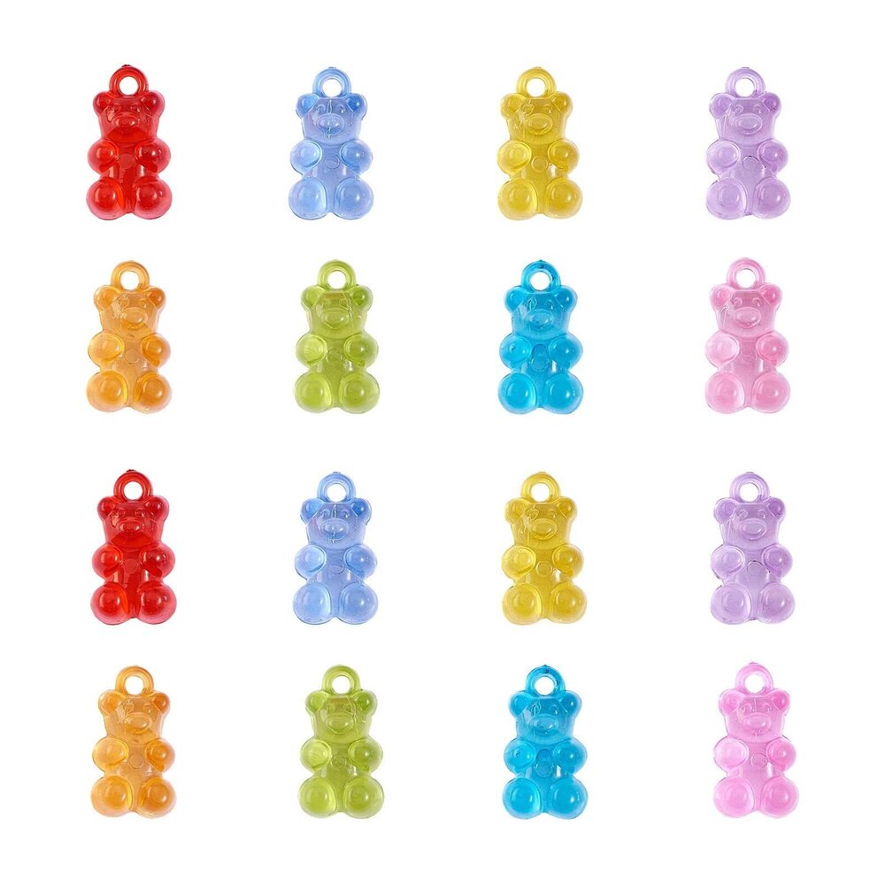 8353 90 Pcs 9 Colors Kawaii Candy Colored Acrylic Gummy Bear Charm Cartoon